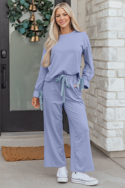 Rory Beau Flounce Long Sleeve Lounge Set - Hello Beautiful BoutiqueLoungewearThreaded Pear