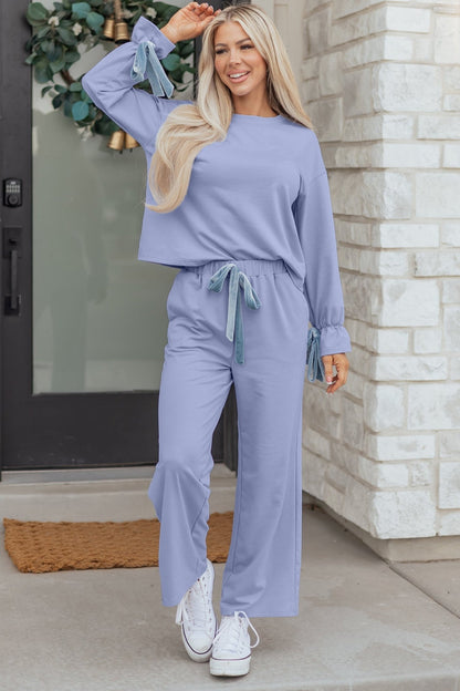 Rory Beau Flounce Long Sleeve Lounge Set - Hello Beautiful BoutiqueLoungewearThreaded Pear