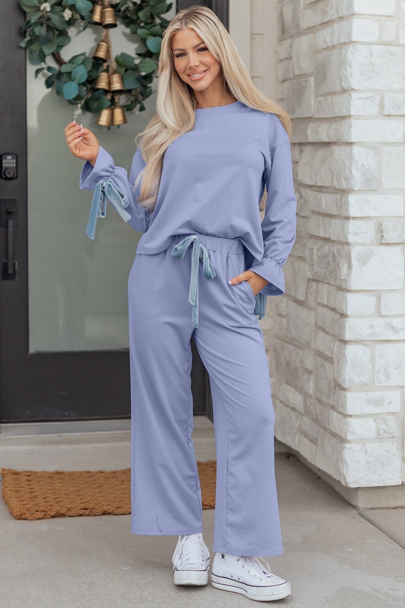 Rory Beau Flounce Long Sleeve Lounge Set - Hello Beautiful BoutiqueLoungewearThreaded Pear