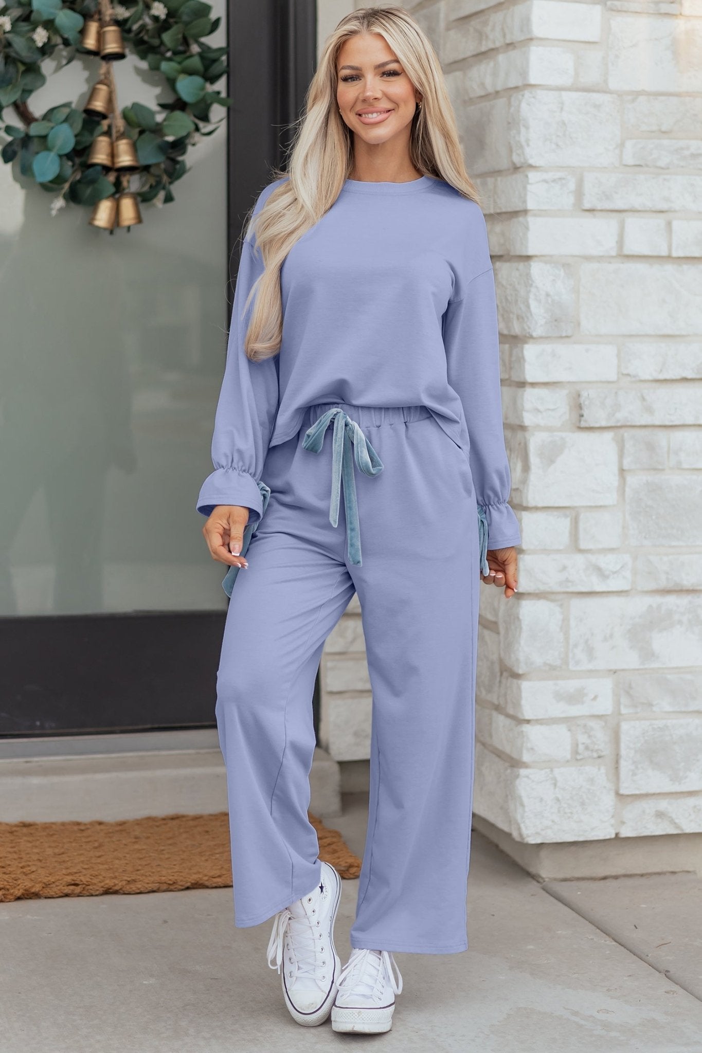 Rory Beau Flounce Long Sleeve Lounge Set - Hello Beautiful BoutiqueLoungewearThreaded Pear