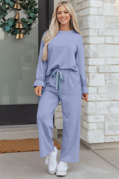 Rory Beau Flounce Long Sleeve Lounge Set - Hello Beautiful BoutiqueLoungewearThreaded Pear