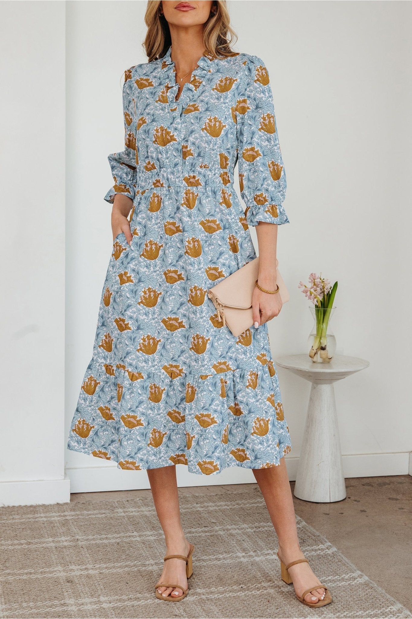 Rosalee Bracelet Sleeve Long Dress - Hello Beautiful BoutiqueFloral DressesThreaded Pear