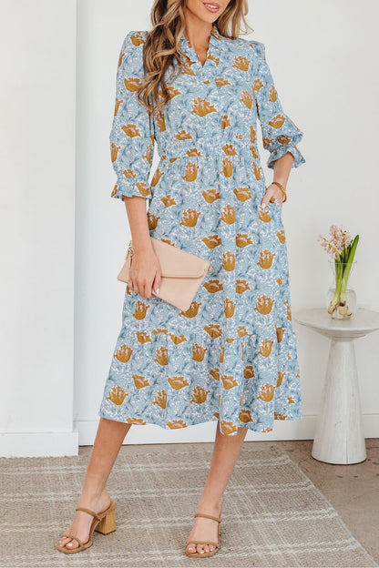Rosalee Bracelet Sleeve Long Dress - Hello Beautiful BoutiqueFloral DressesThreaded Pear