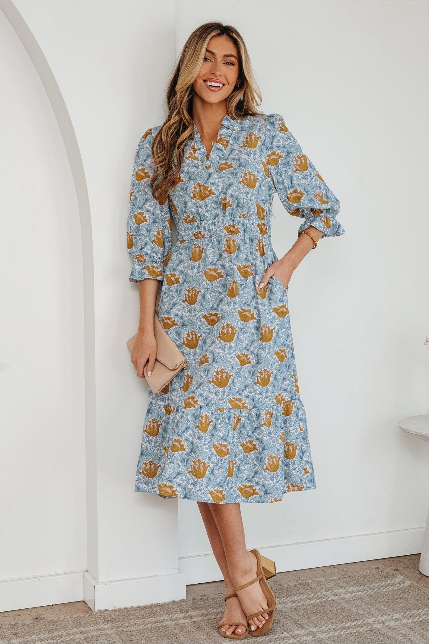 Rosalee Bracelet Sleeve Long Dress - Hello Beautiful BoutiqueFloral DressesThreaded Pear
