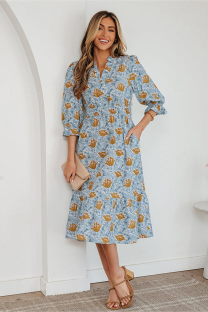 Rosalee Bracelet Sleeve Long Dress - Hello Beautiful BoutiqueFloral DressesThreaded Pear