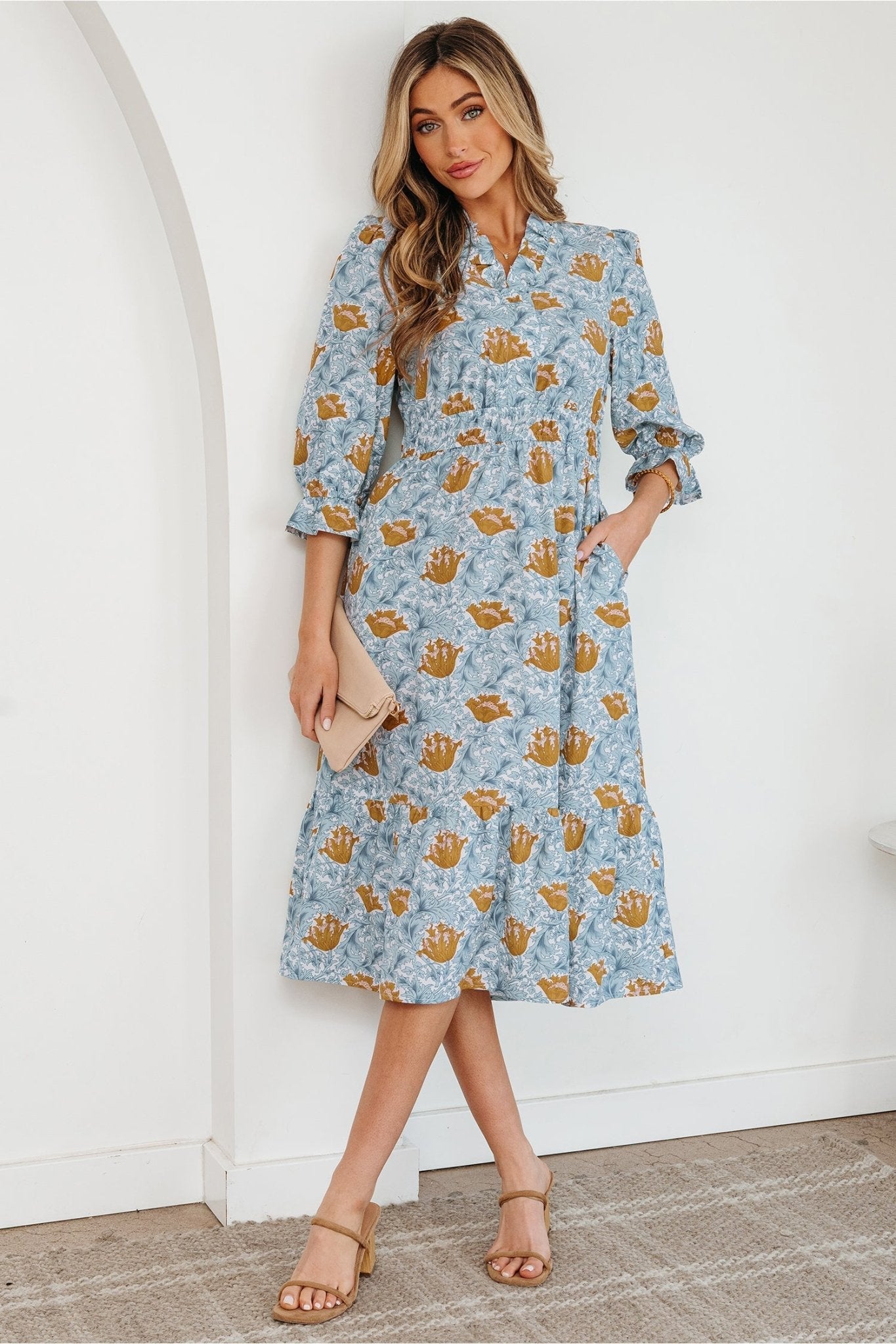 Rosalee Bracelet Sleeve Long Dress - Hello Beautiful BoutiqueFloral DressesThreaded Pear