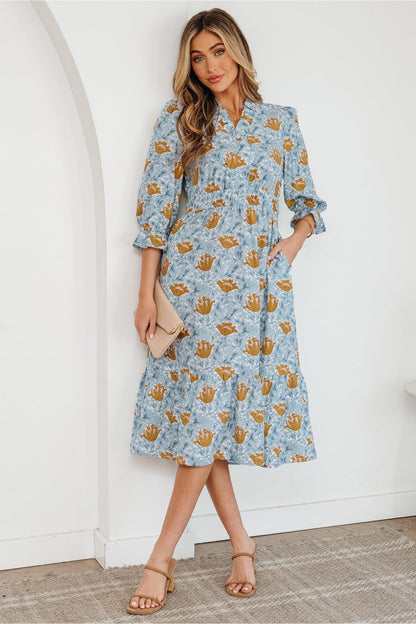 Rosalee Bracelet Sleeve Long Dress - Hello Beautiful BoutiqueFloral DressesThreaded Pear