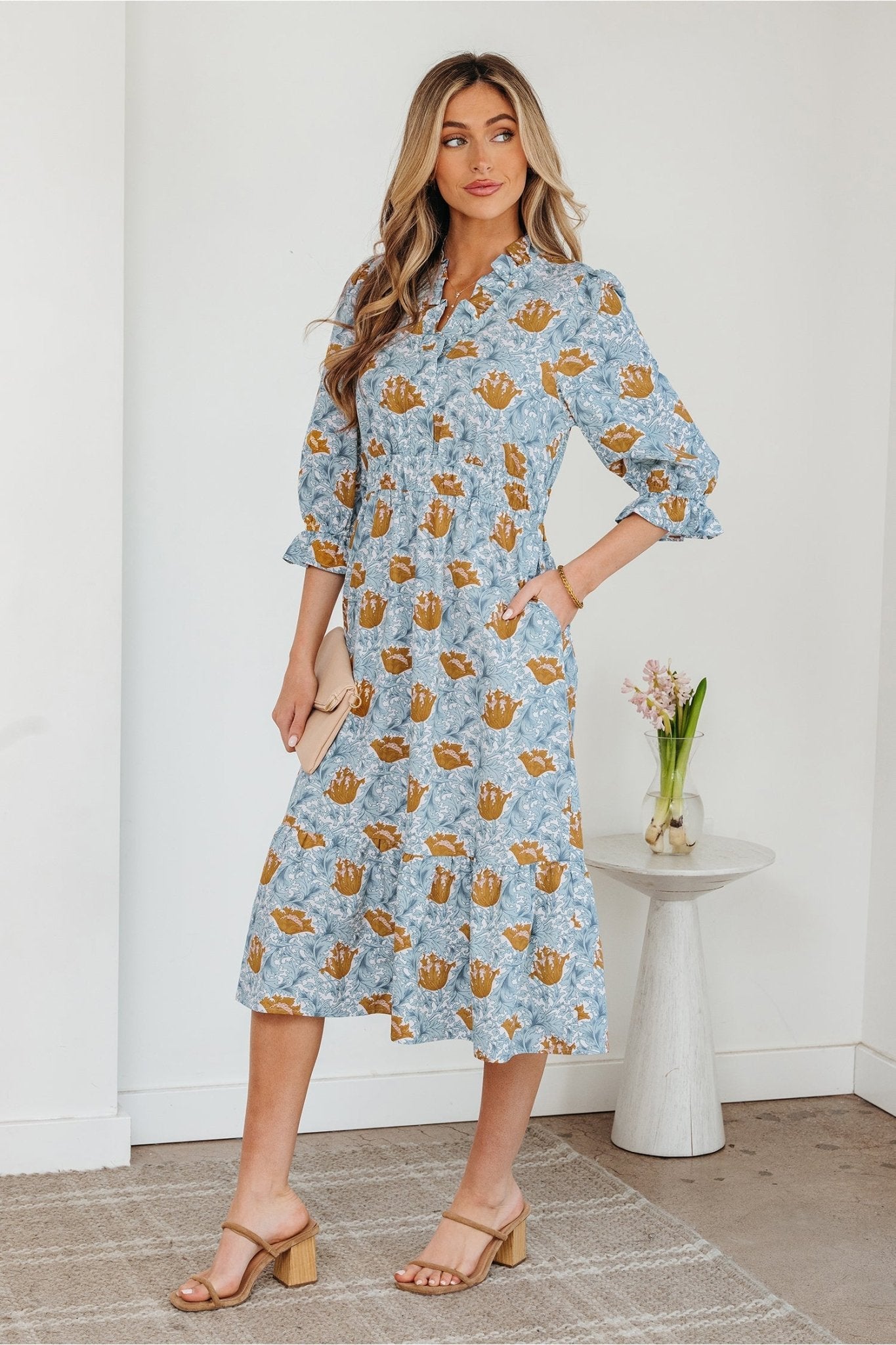Rosalee Bracelet Sleeve Long Dress - Hello Beautiful BoutiqueFloral DressesThreaded Pear