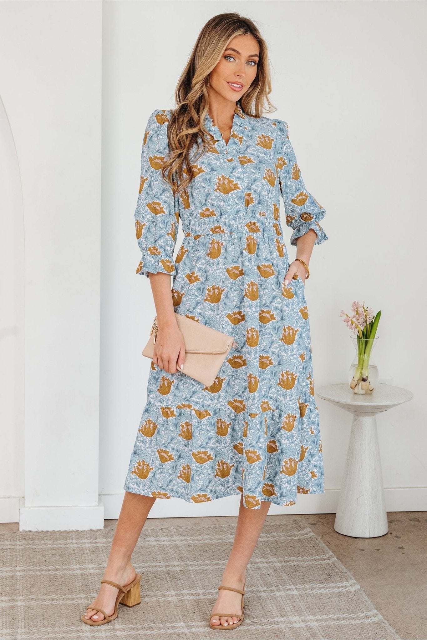 Rosalee Bracelet Sleeve Long Dress - Hello Beautiful BoutiqueFloral DressesThreaded Pear