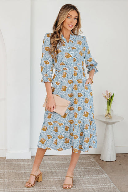 Rosalee Bracelet Sleeve Long Dress - Hello Beautiful BoutiqueFloral DressesThreaded Pear