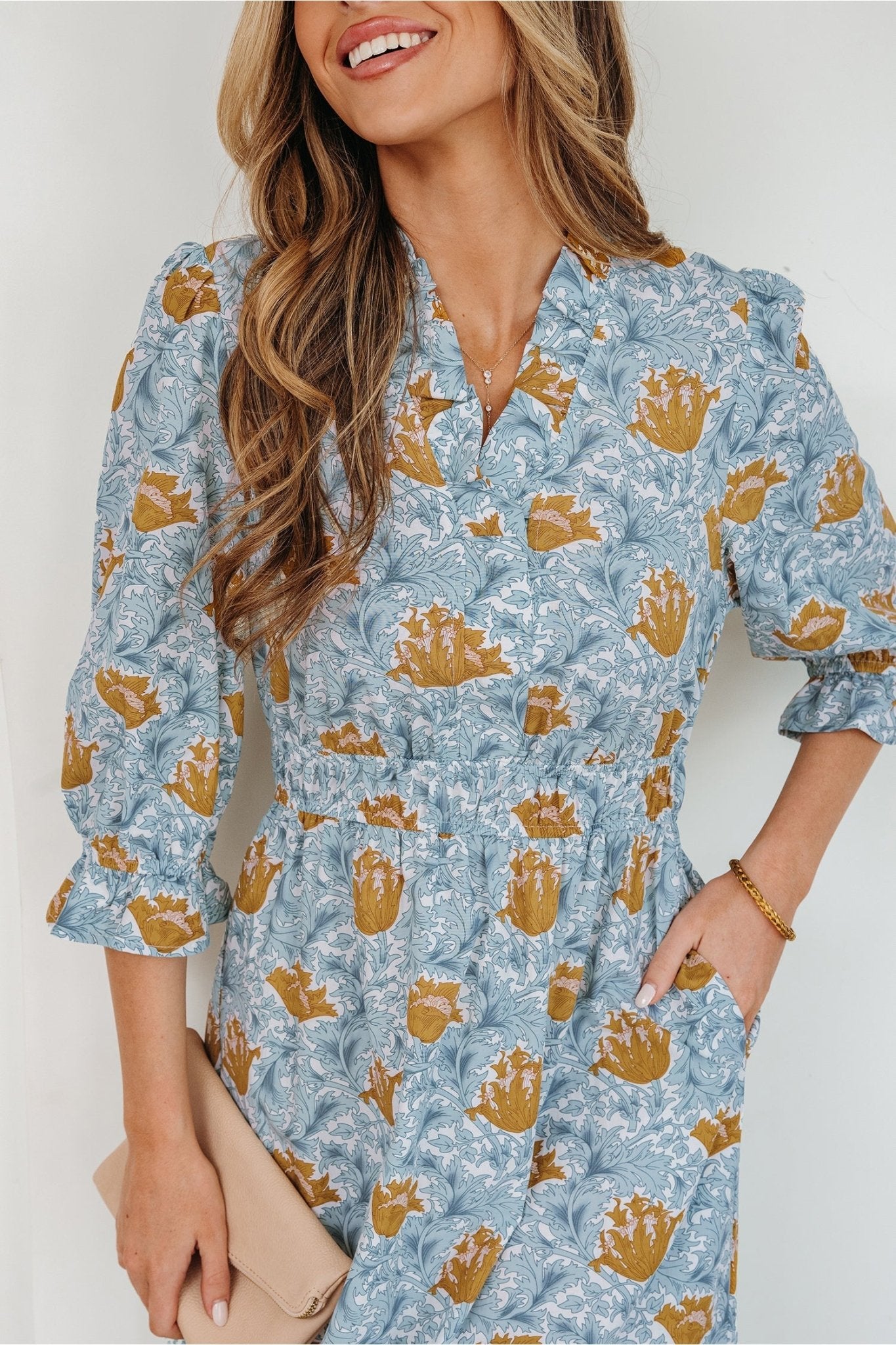Rosalee Bracelet Sleeve Long Dress - Hello Beautiful BoutiqueFloral DressesThreaded Pear