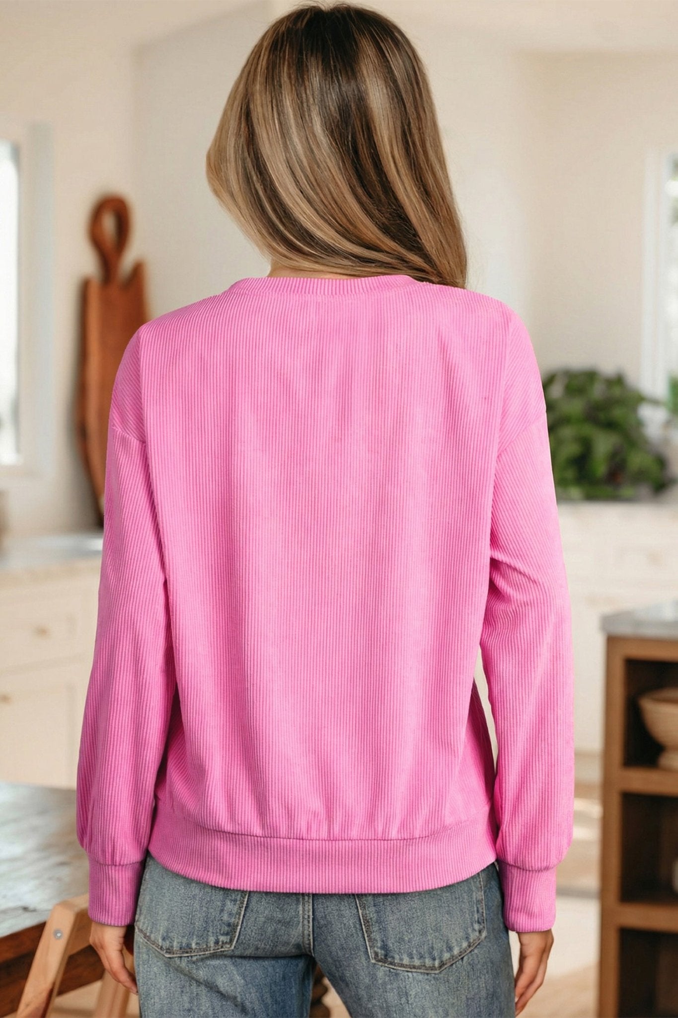 Rosalie Graphic Rib Textured Top - Hello Beautiful BoutiqueLong Sleeve TopsThreaded Pear