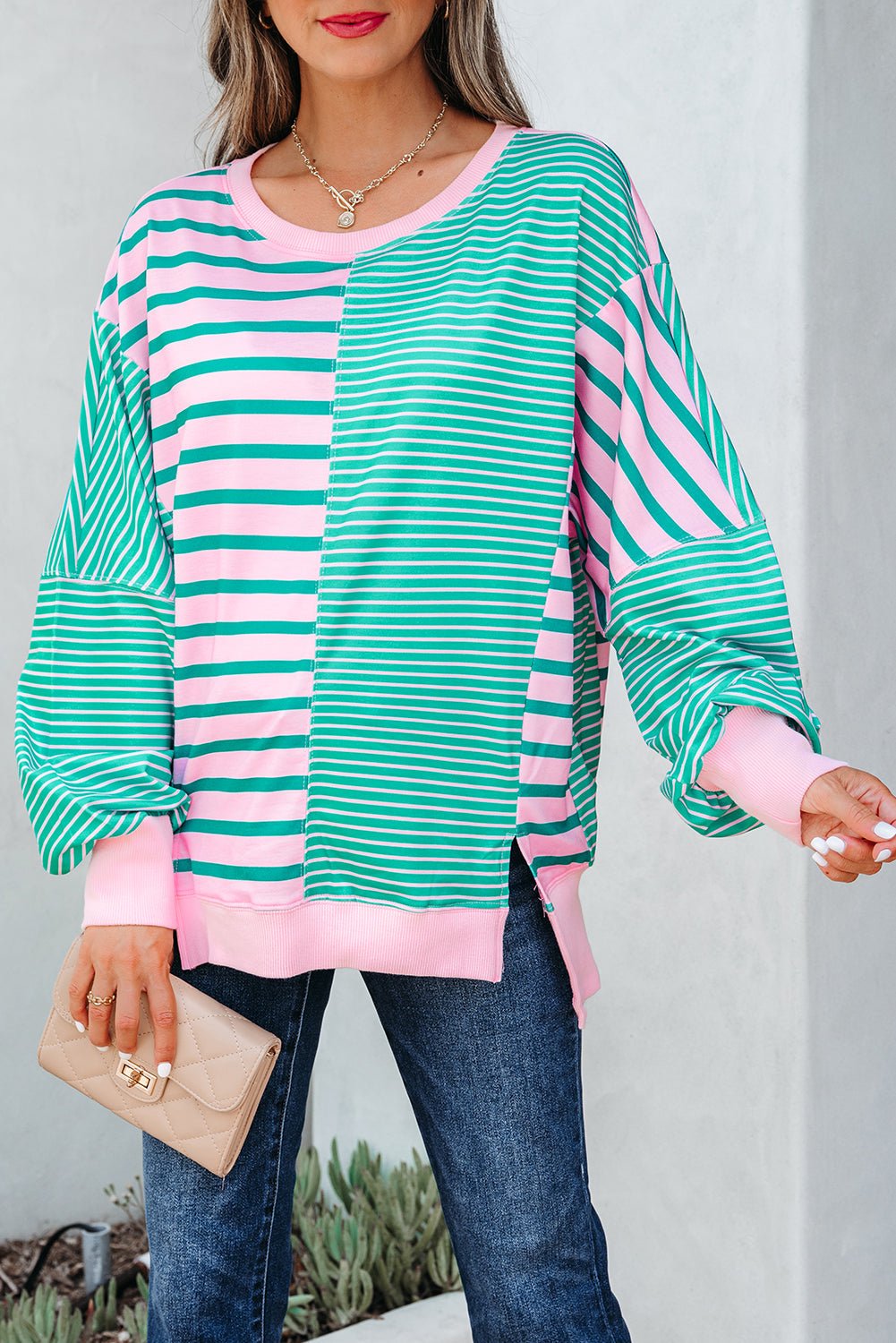 Rosalie Side Slit Baggy Sweatshirt - Hello Beautiful BoutiqueSweatshirts & HoodiesThreaded Pear