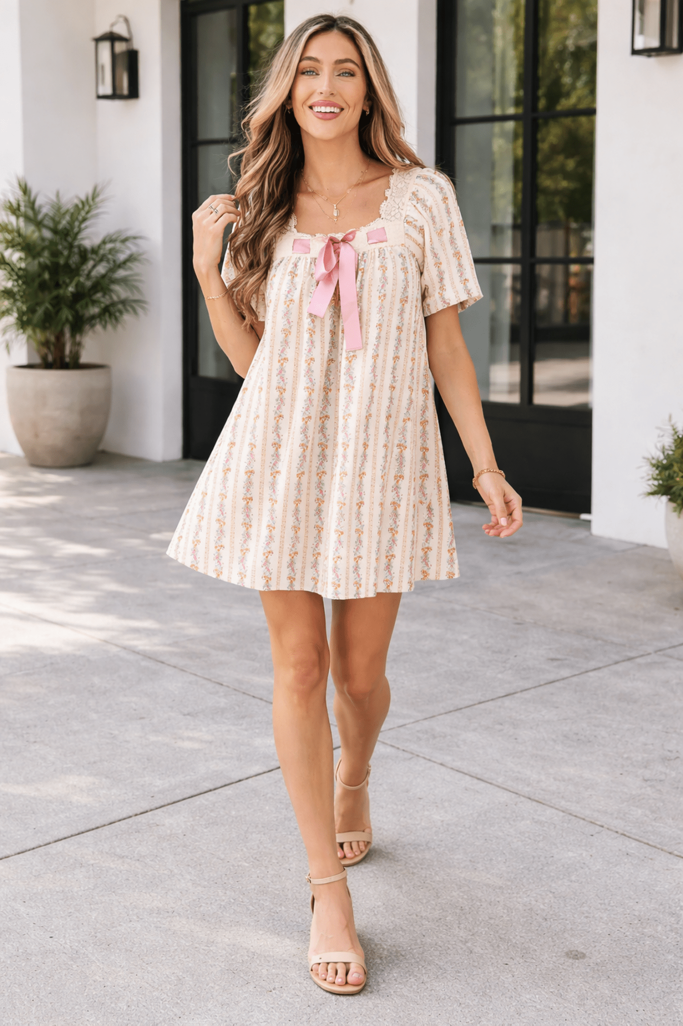 Rosalina Trim Square Mini Dress - Hello Beautiful BoutiqueFloral DressesThreaded Pear