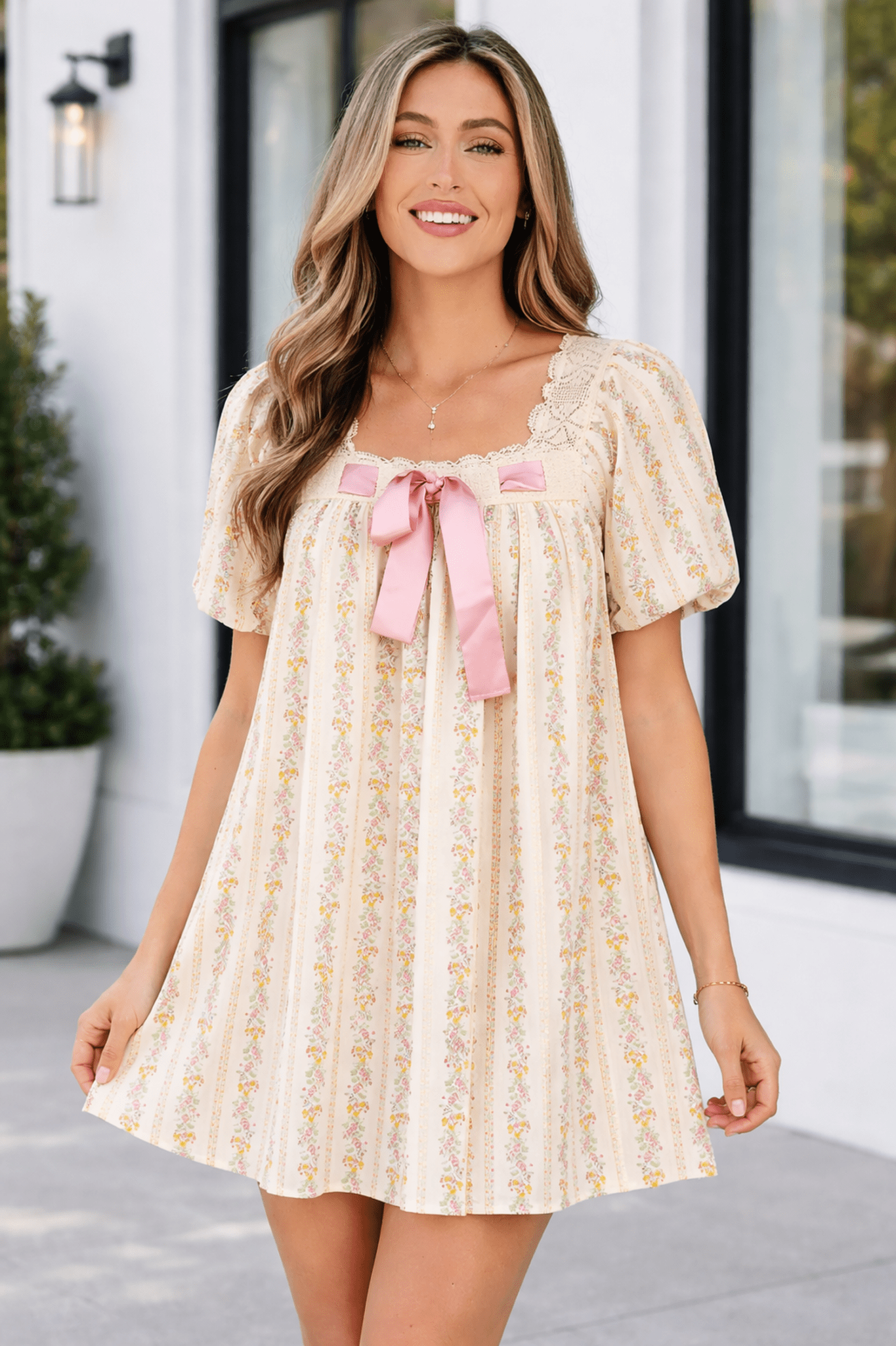 Rosalina Trim Square Mini Dress - Hello Beautiful BoutiqueFloral DressesThreaded Pear