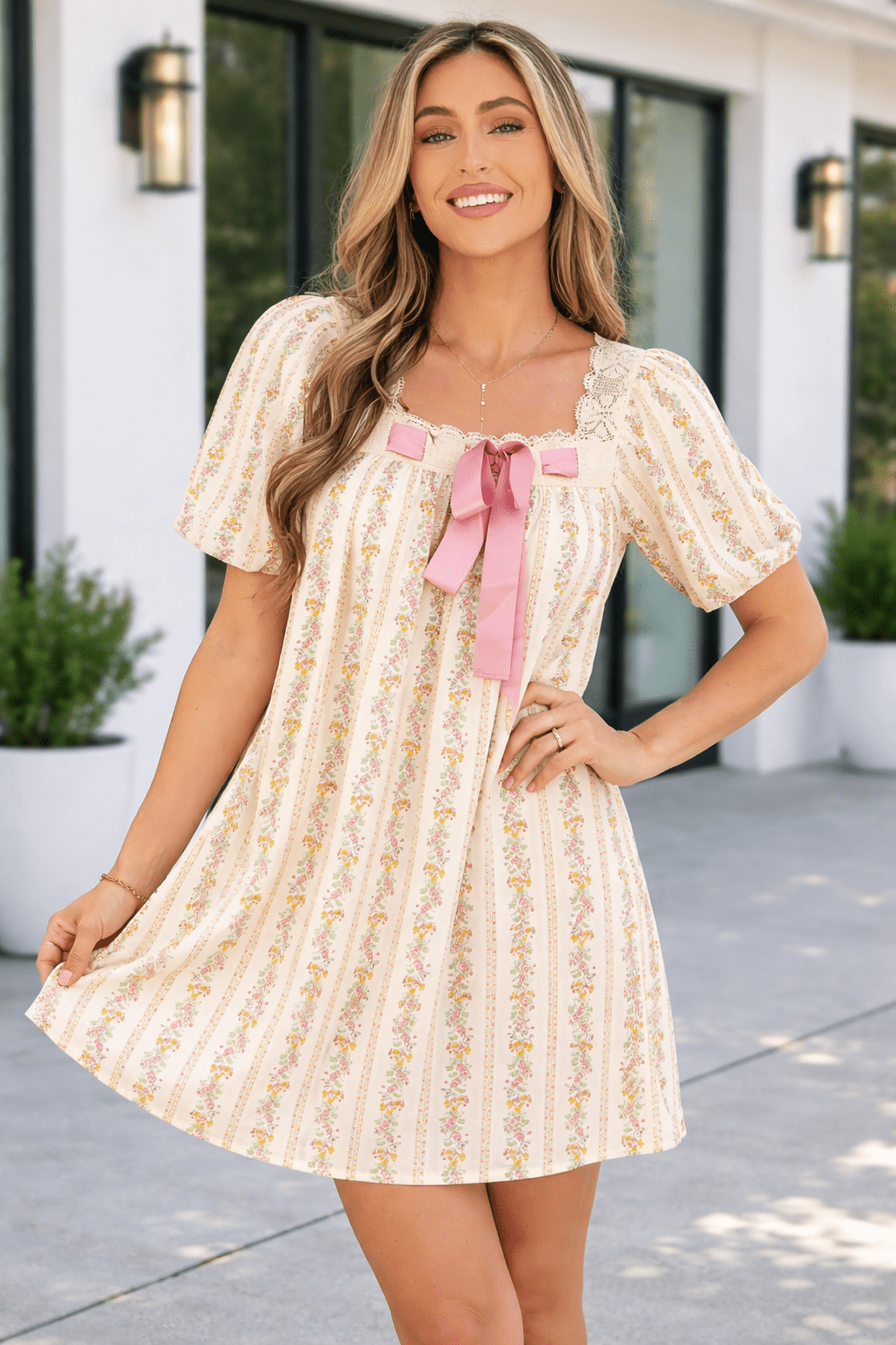Rosalina Trim Square Mini Dress - Hello Beautiful BoutiqueFloral DressesThreaded Pear