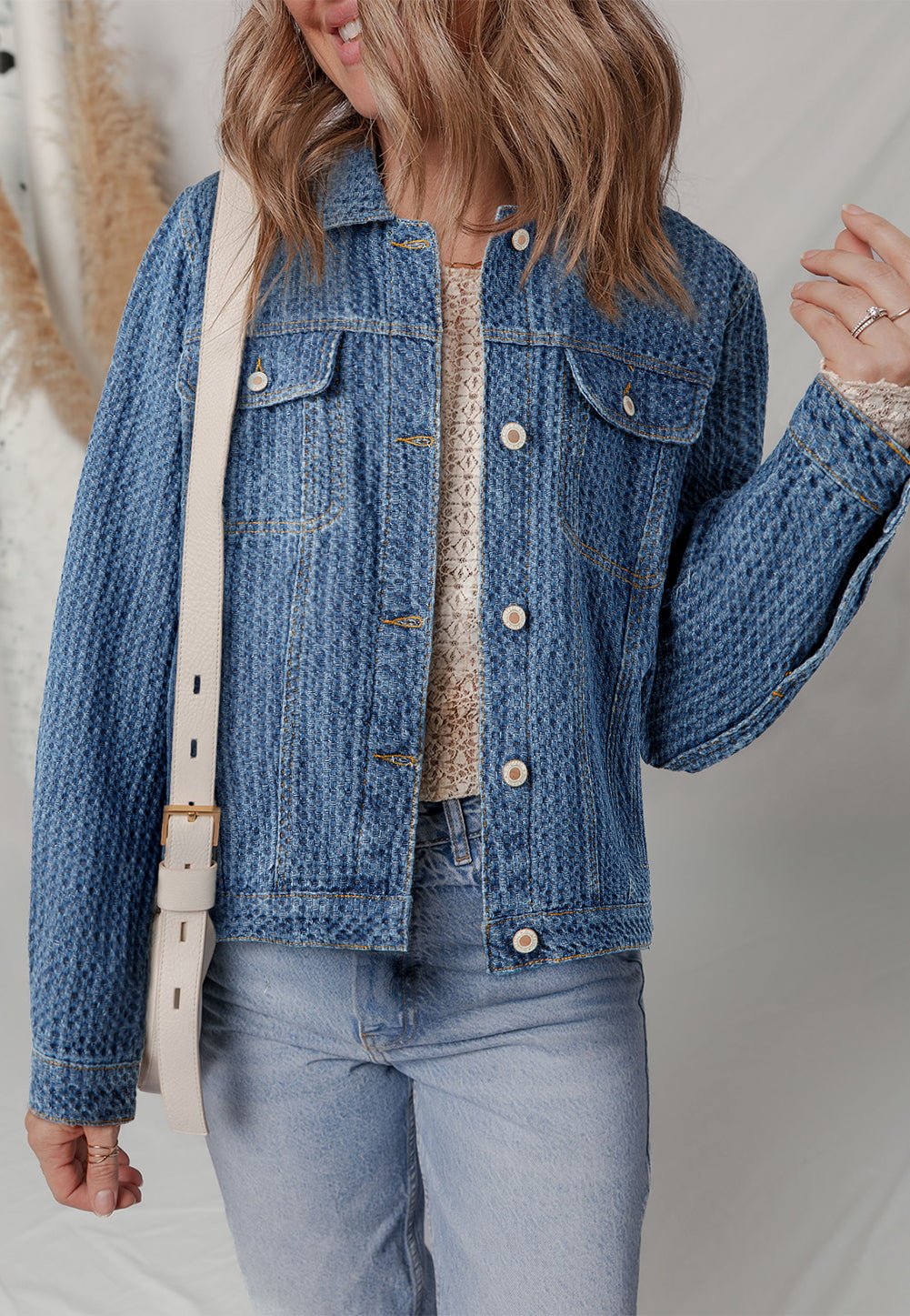 Rosalyn Flap Textured Down Jacket - Hello Beautiful BoutiqueDenim JacketsThreaded Pear