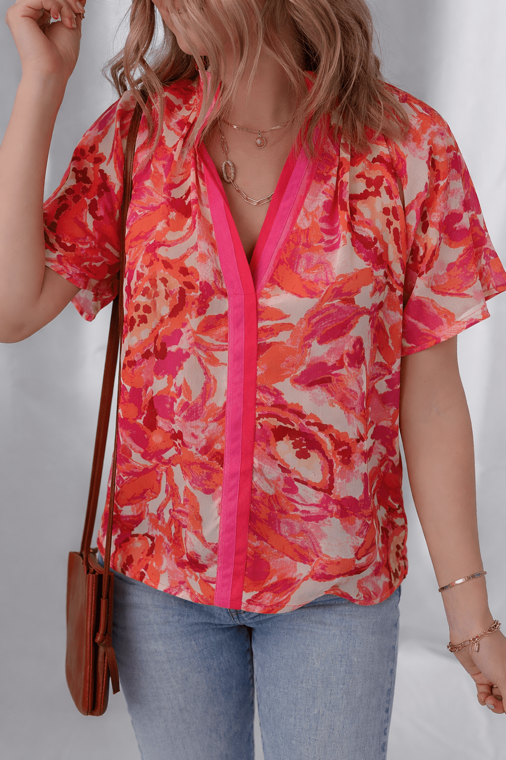 Rosalyn Print Striped Trim Blouse - Hello Beautiful BoutiqueBlouses & ShirtsThreaded Pear
