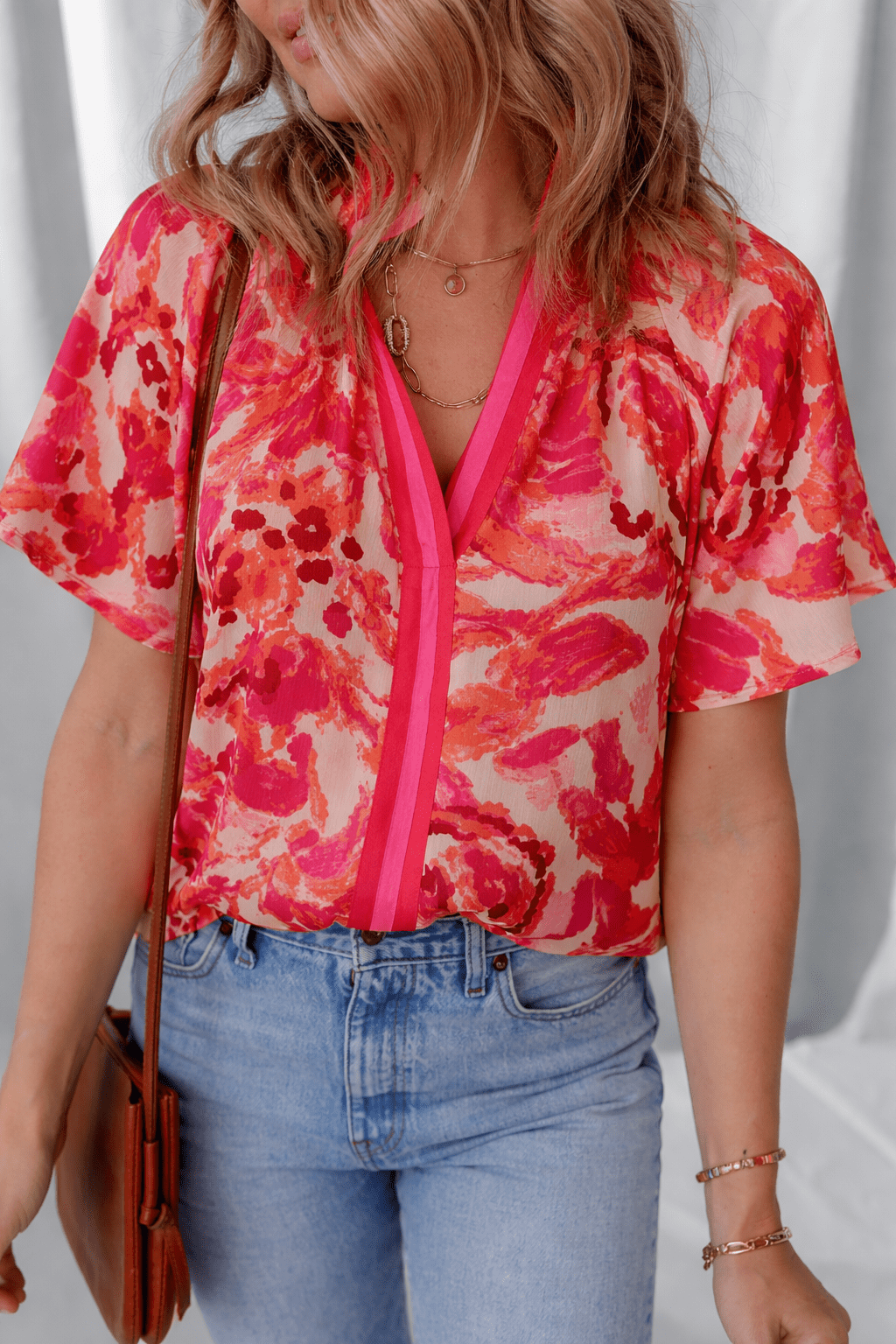 Rosalyn Print Striped Trim Blouse - Hello Beautiful BoutiqueBlouses & ShirtsThreaded Pear