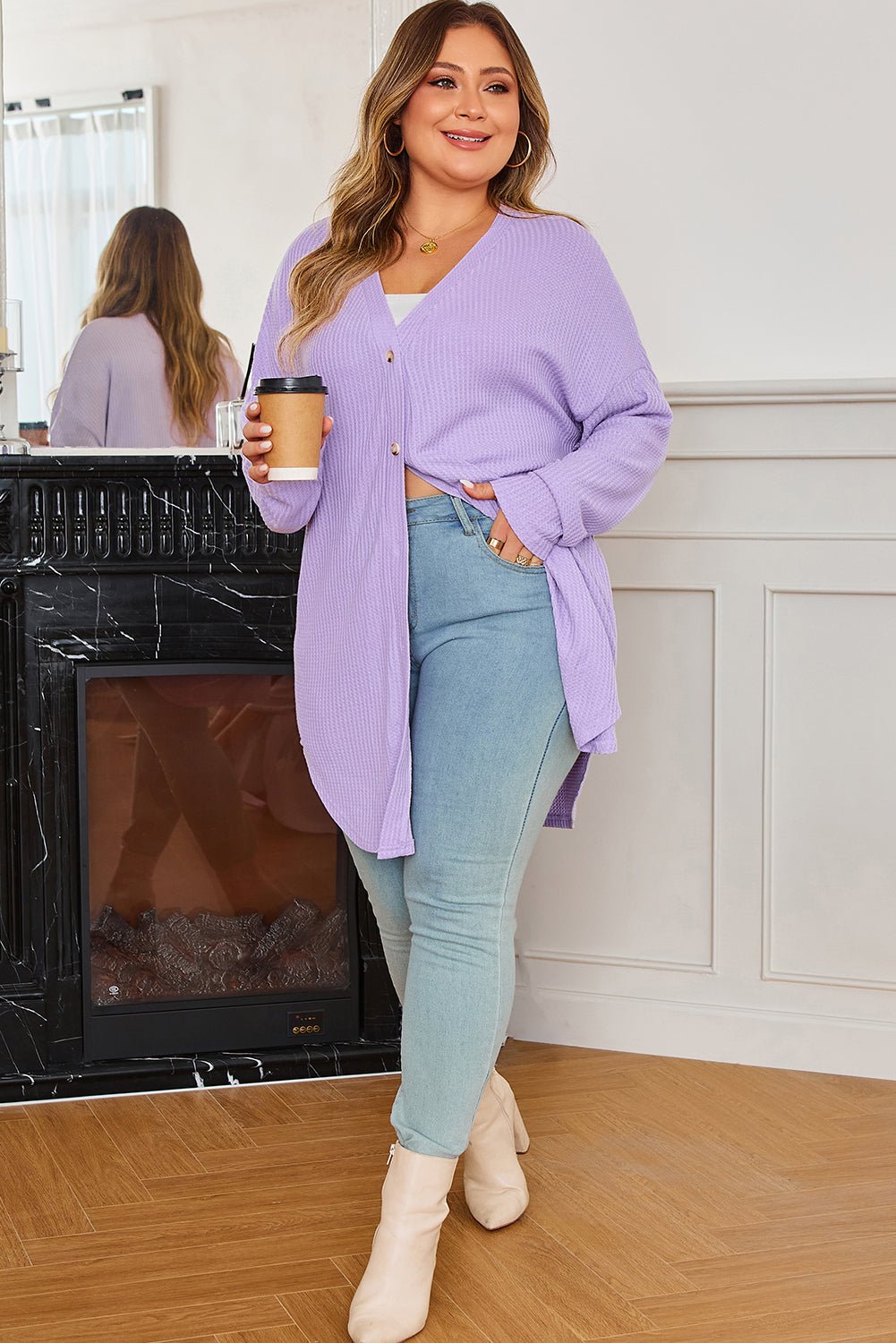 Rosie Waffle Knit Front PLUS Cardigan - Hello Beautiful BoutiquePlus Size Sweaters & CardigansThreaded Pear
