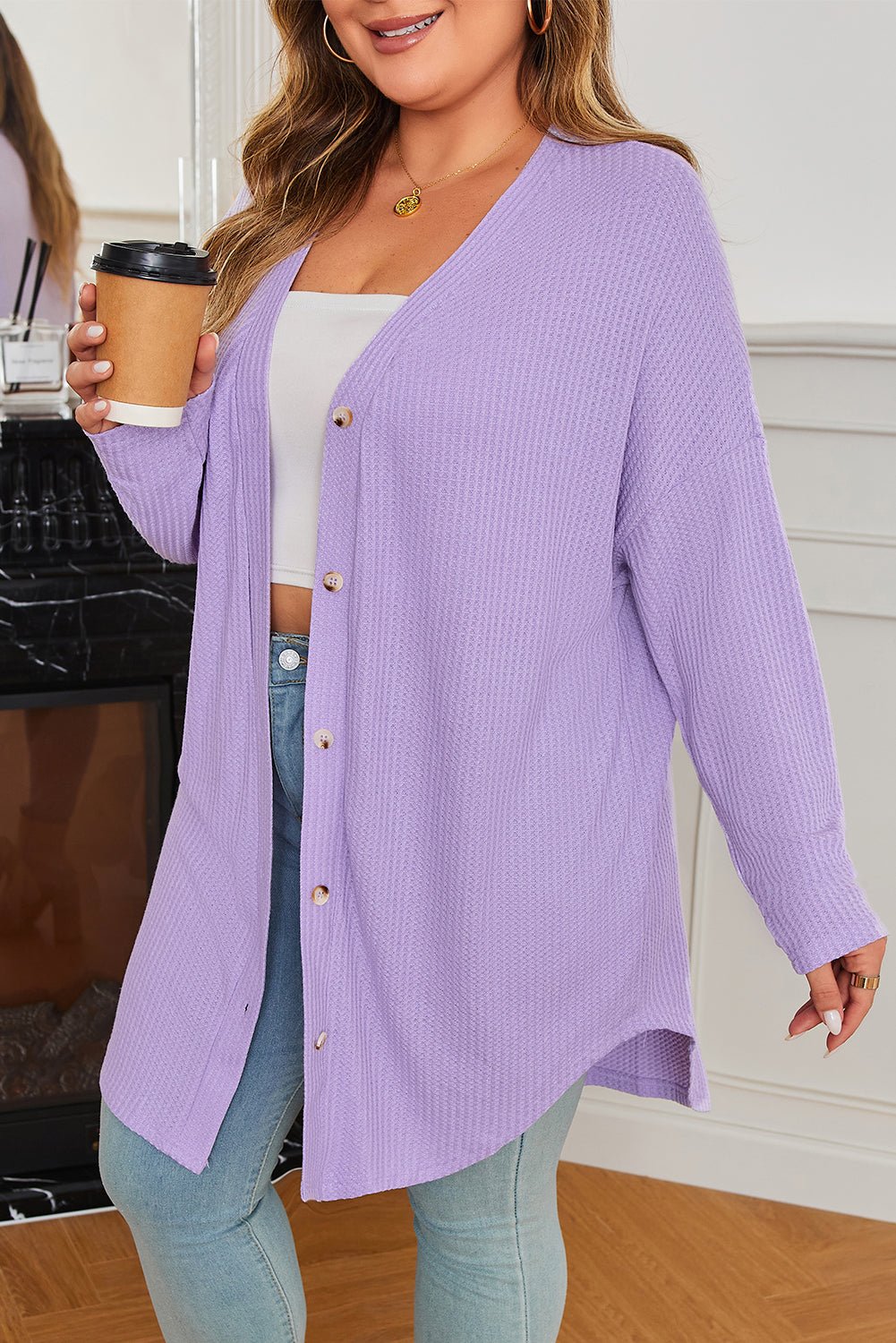 Rosie Waffle Knit Front PLUS Cardigan - Hello Beautiful BoutiquePlus Size Sweaters & CardigansThreaded Pear
