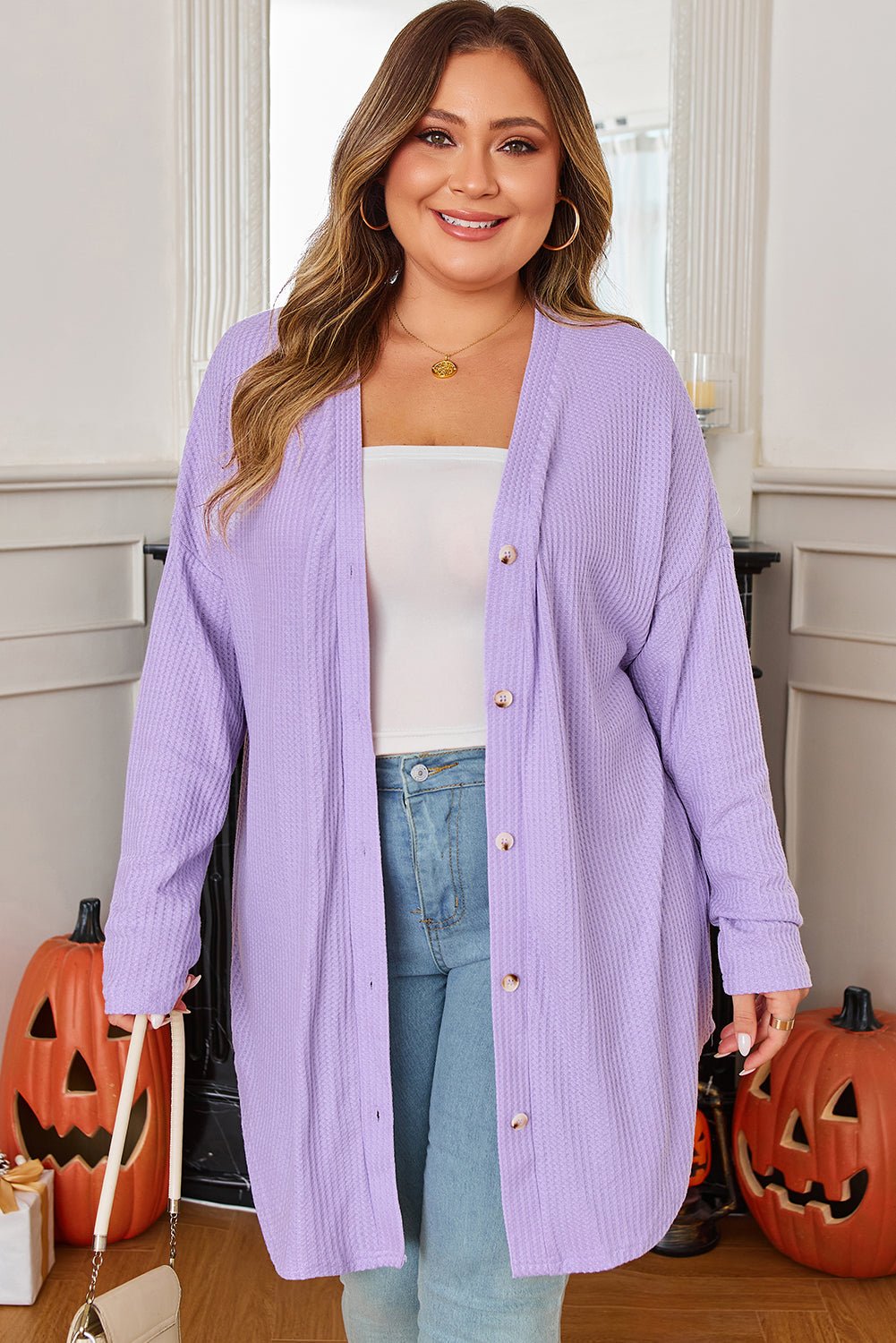 Rosie Waffle Knit Front PLUS Cardigan - Hello Beautiful BoutiquePlus Size Sweaters & CardigansThreaded Pear