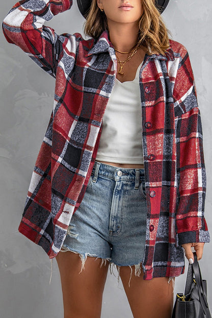Rowan Fiery Plaid Print Shirt - Hello Beautiful BoutiquePlaid ShacketsThreaded Pear