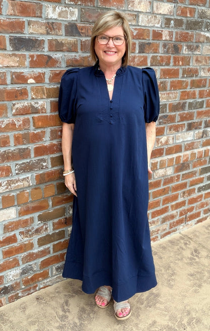 Ruffled Neck Midi Dress D30655 - Hello Beautiful BoutiqueDressEntro