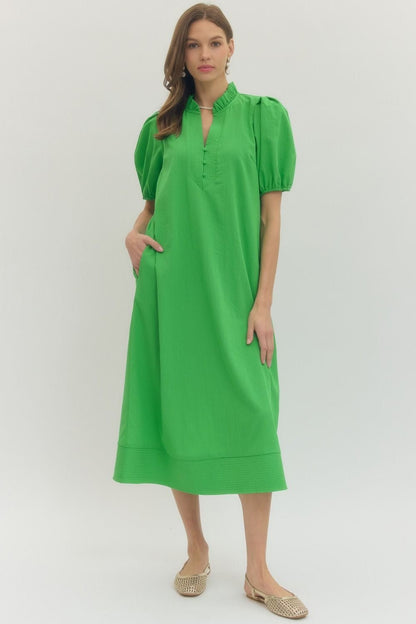 Ruffled Neck Midi Dress D30655 - Hello Beautiful BoutiqueDressEntro