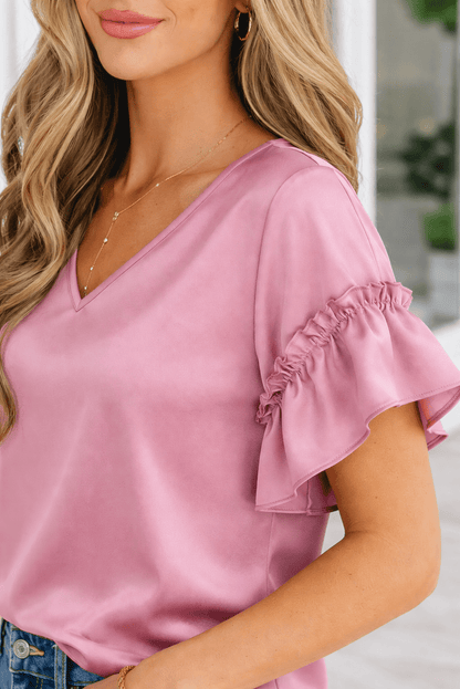 Ruth Satin Ruffle Sleeve Top - Hello Beautiful BoutiqueTops & TeesThreaded Pear