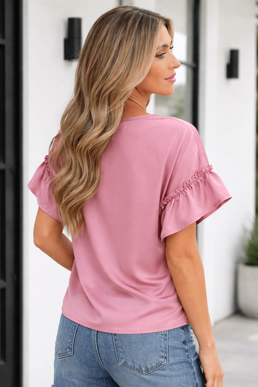Ruth Satin Ruffle Sleeve Top - Hello Beautiful BoutiqueTops & TeesThreaded Pear