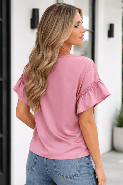 Ruth Satin Ruffle Sleeve Top - Hello Beautiful BoutiqueTops & TeesThreaded Pear