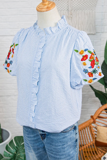 Ruthie Sleeve Ruffle Trim Shirt - Hello Beautiful BoutiqueBlouses & ShirtsThreaded Pear