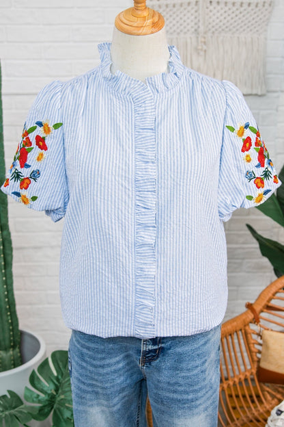 Ruthie Sleeve Ruffle Trim Shirt - Hello Beautiful BoutiqueBlouses & ShirtsThreaded Pear