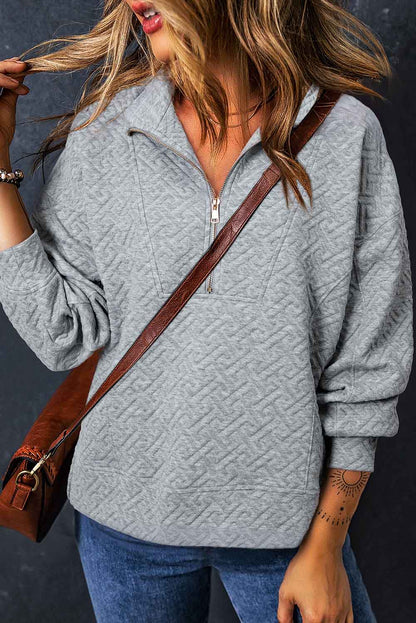 Saige Half Zipper Collared Sweatshirt - Hello Beautiful BoutiqueSweatshirts & HoodiesThreaded Pear