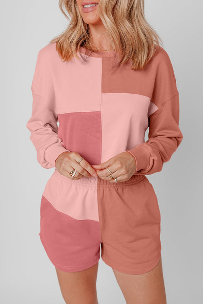 Saige Patchwork Long Sleeve Shorts - Hello Beautiful Boutique20% OFFThreaded Pear