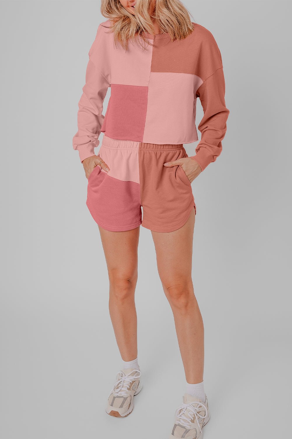 Saige Patchwork Long Sleeve Shorts - Hello Beautiful Boutique20% OFFThreaded Pear