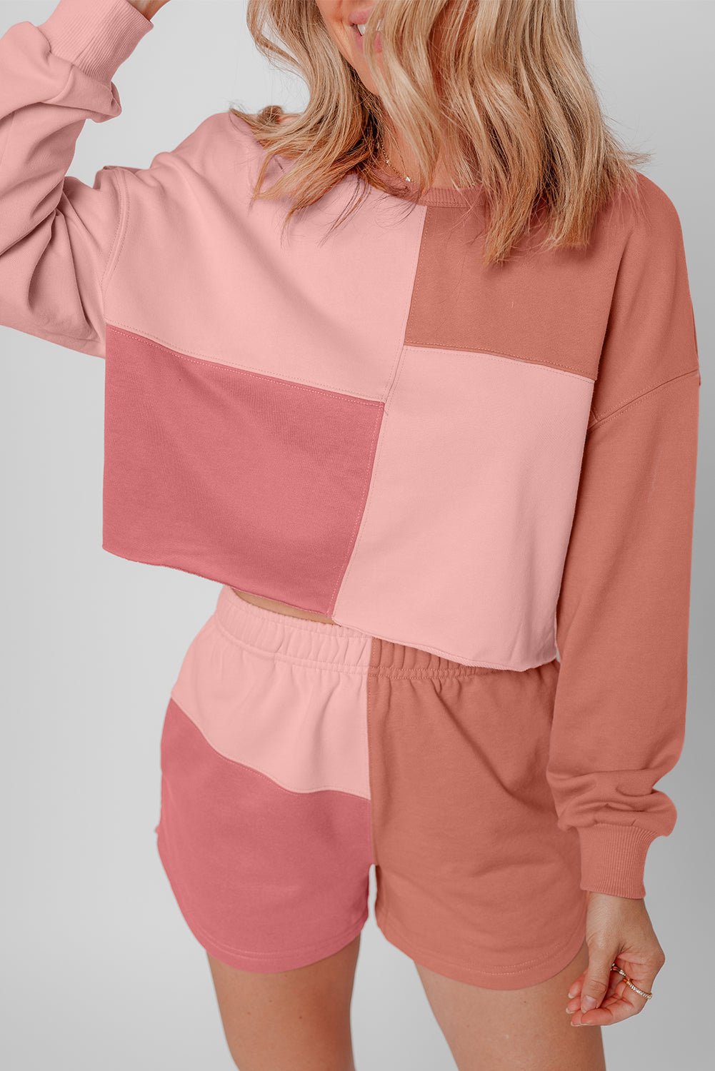 Saige Patchwork Long Sleeve Shorts - Hello Beautiful Boutique20% OFFThreaded Pear