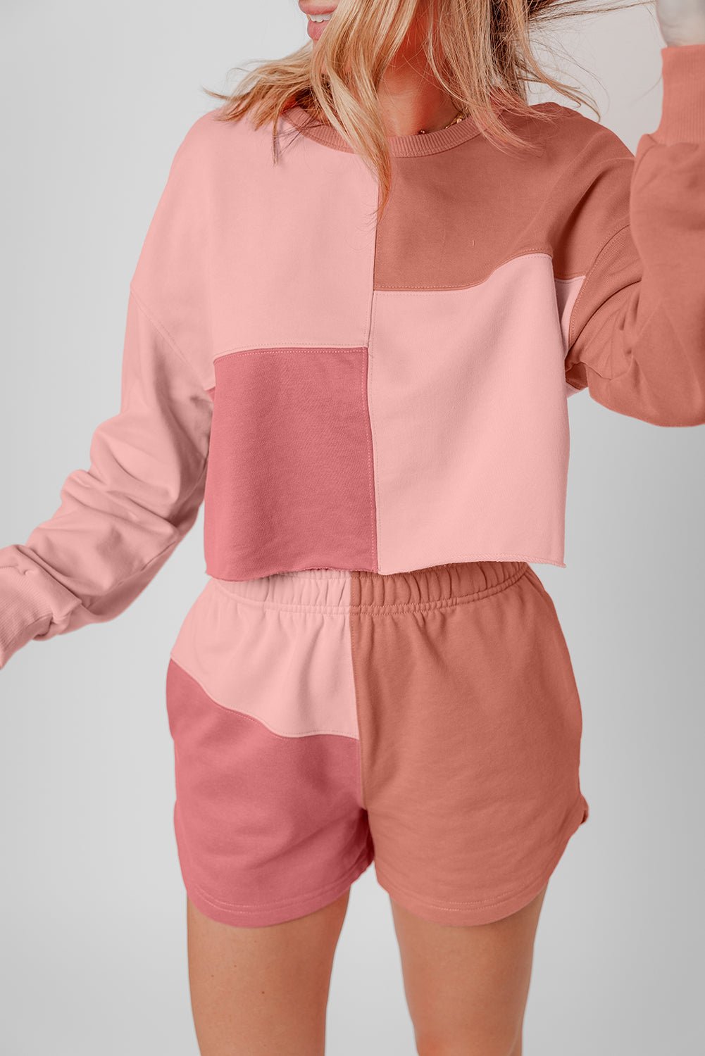 Saige Patchwork Long Sleeve Shorts - Hello Beautiful Boutique20% OFFThreaded Pear