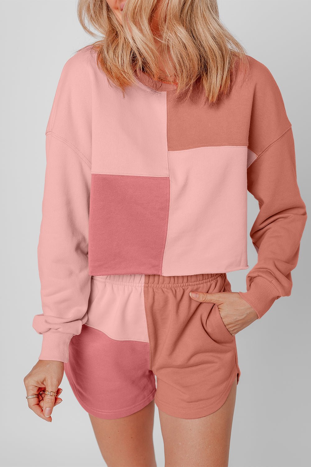 Saige Patchwork Long Sleeve Shorts - Hello Beautiful Boutique20% OFFThreaded Pear