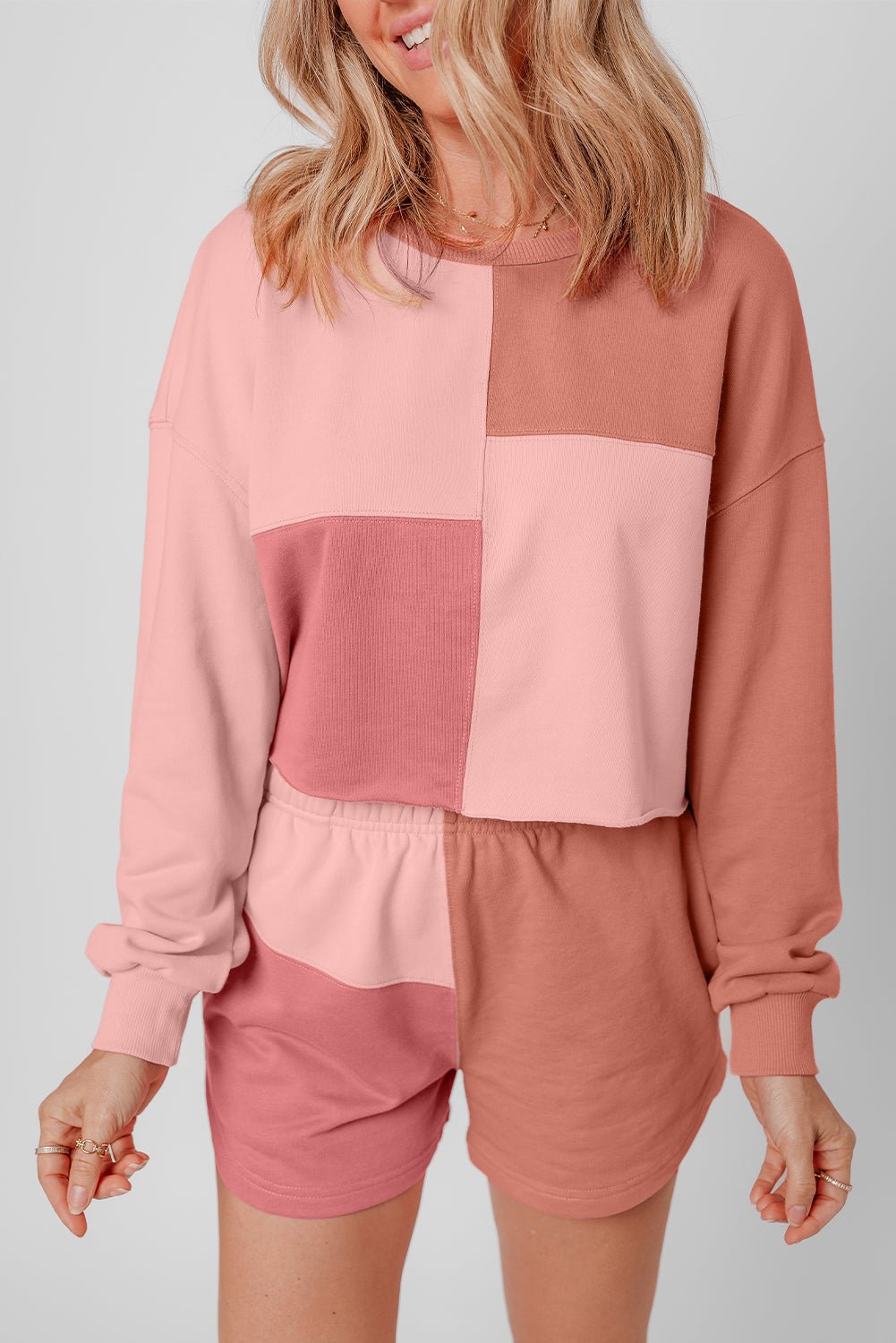 Saige Patchwork Long Sleeve Shorts - Hello Beautiful Boutique20% OFFThreaded Pear