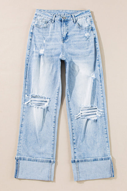 Saige Wash Distressed Straight Jeans - Hello Beautiful BoutiqueJeansThreaded Pear