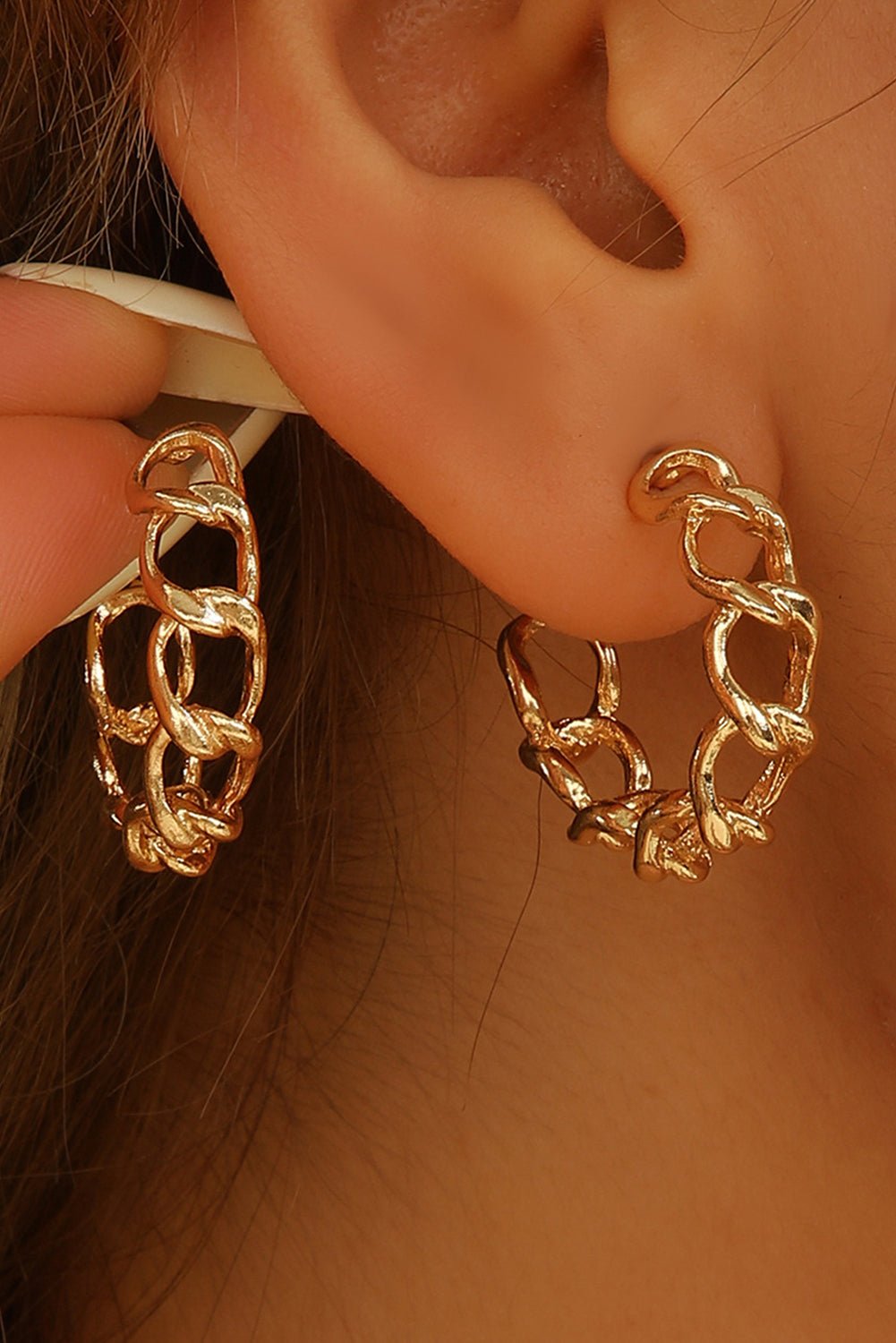 Sara Gold Round Hoop Chain Stud Earrings - Hello Beautiful BoutiqueJewelryThreaded Pear