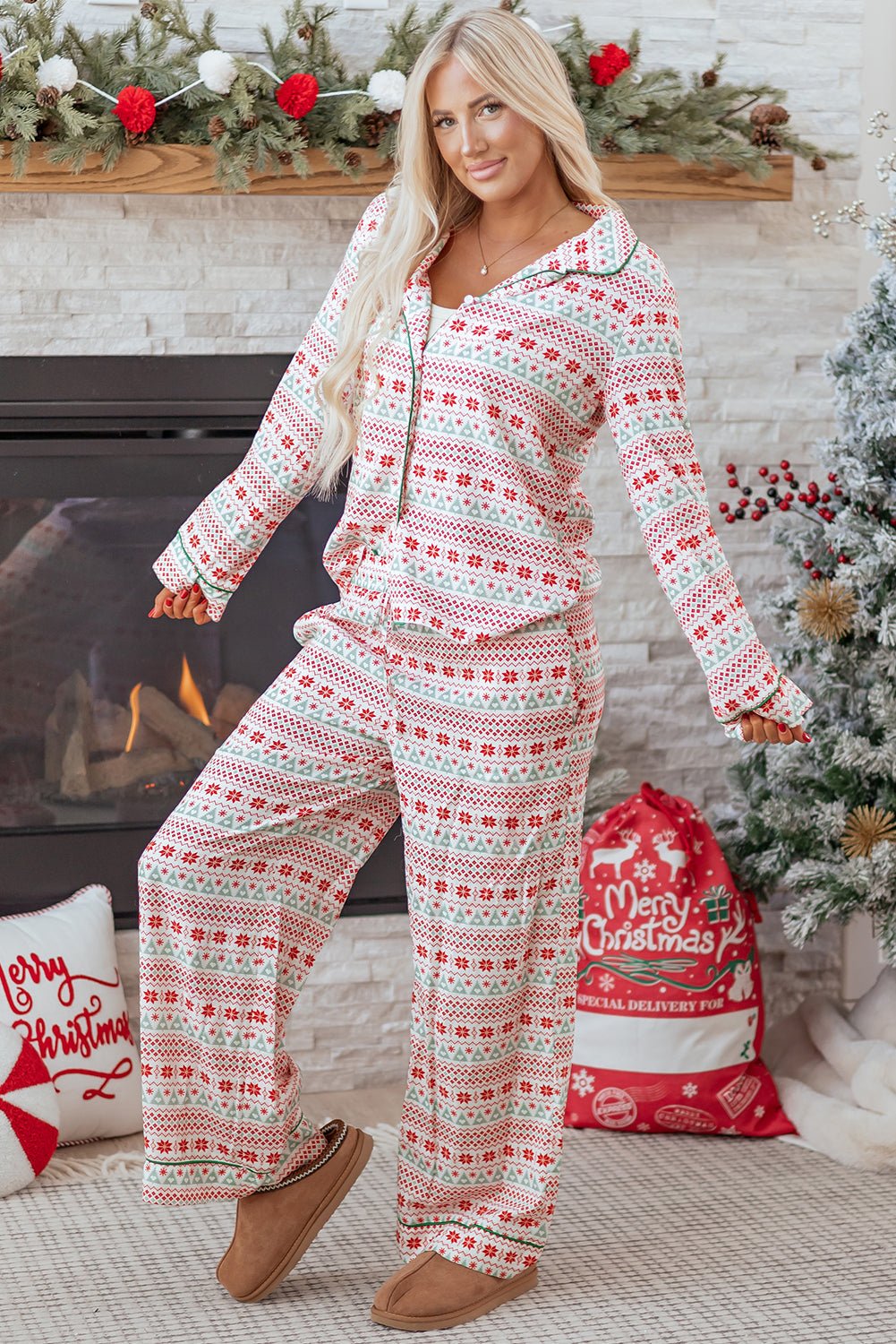Sarai Christmas Pattern Print Shirt - Hello Beautiful BoutiqueSleepwearThreaded Pear