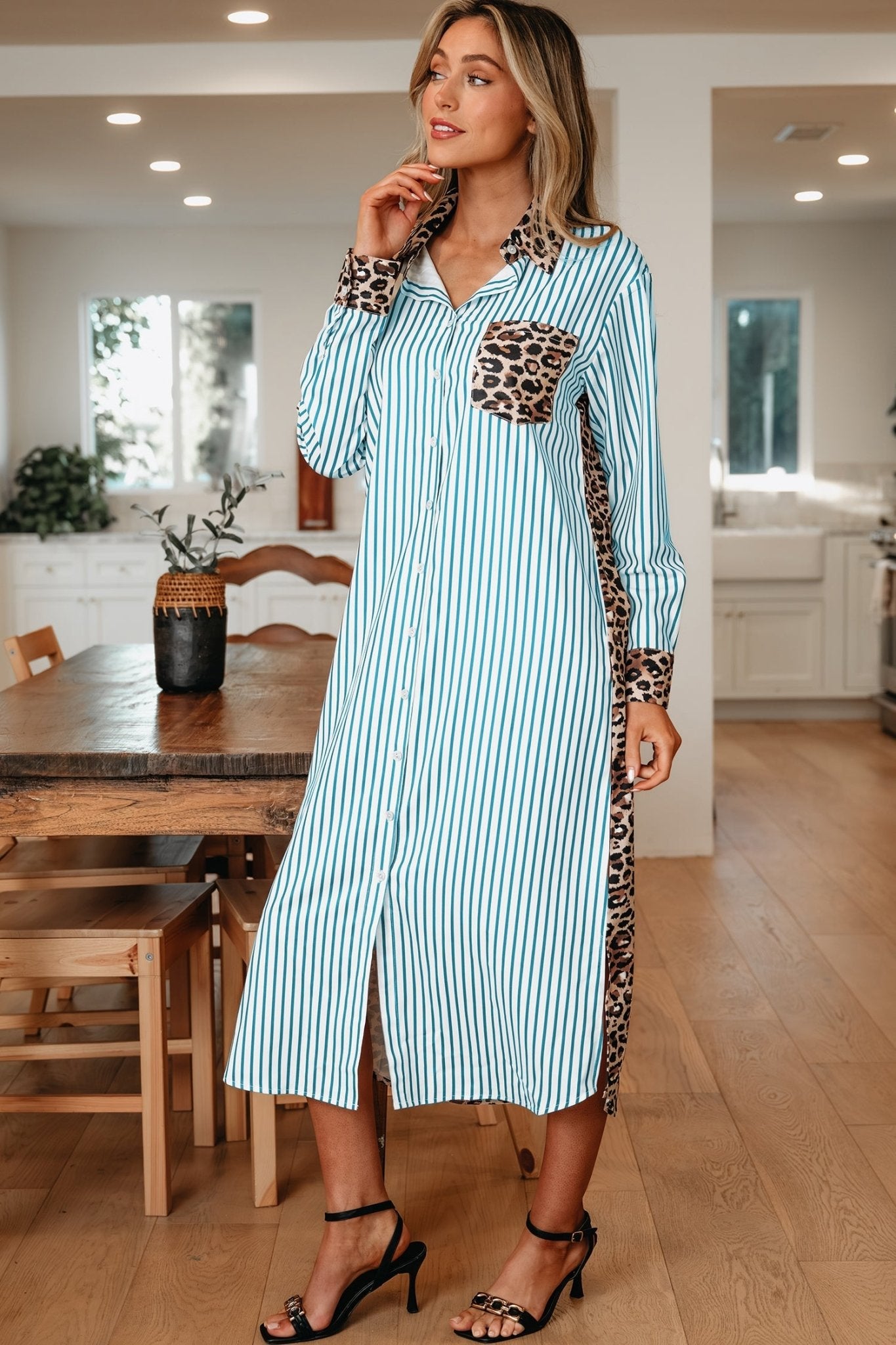 Savannah Contrast Patchwork Long Shirt - Hello Beautiful BoutiqueMaxi DressesThreaded Pear
