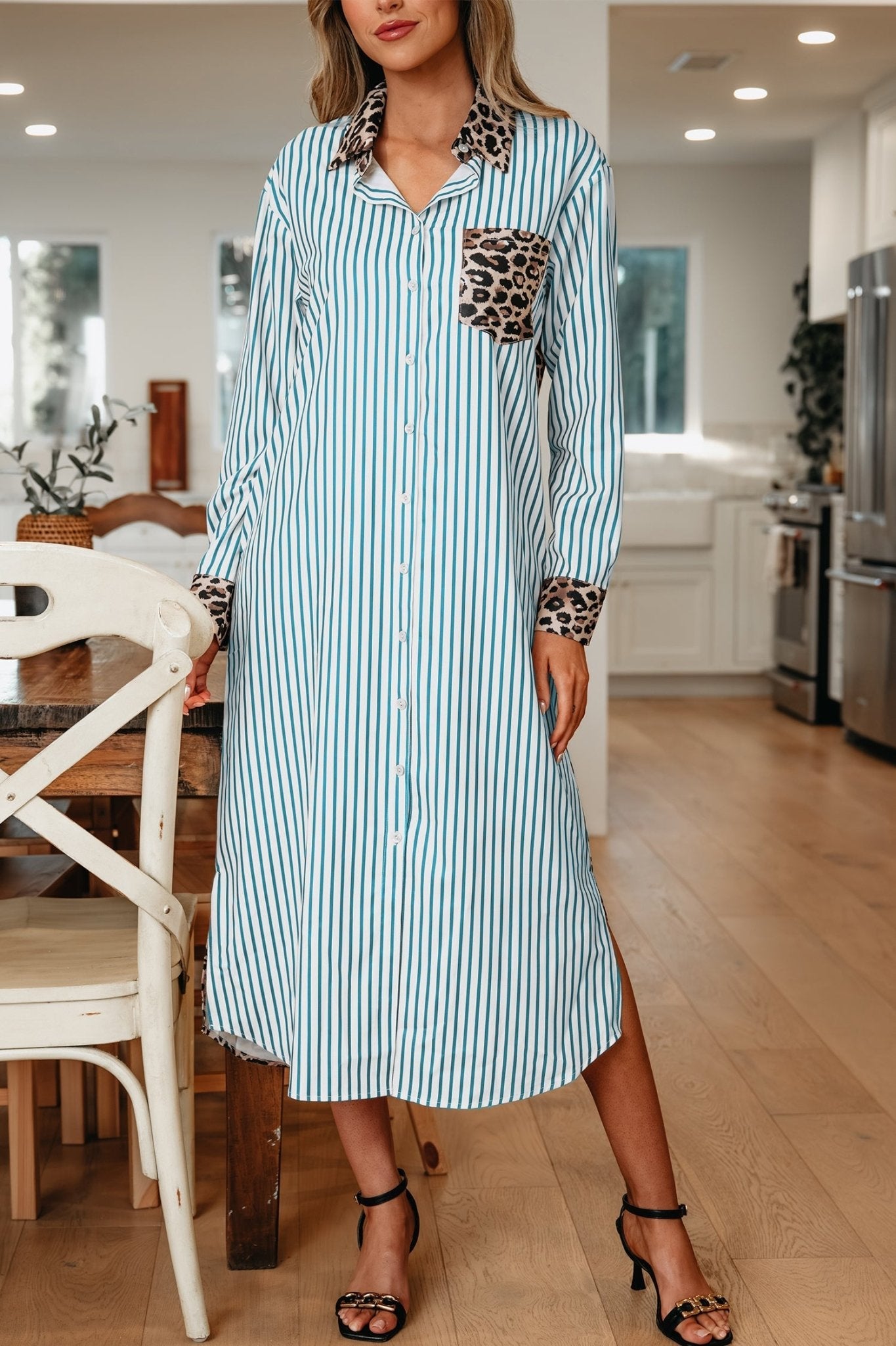 Savannah Contrast Patchwork Long Shirt - Hello Beautiful BoutiqueMaxi DressesThreaded Pear