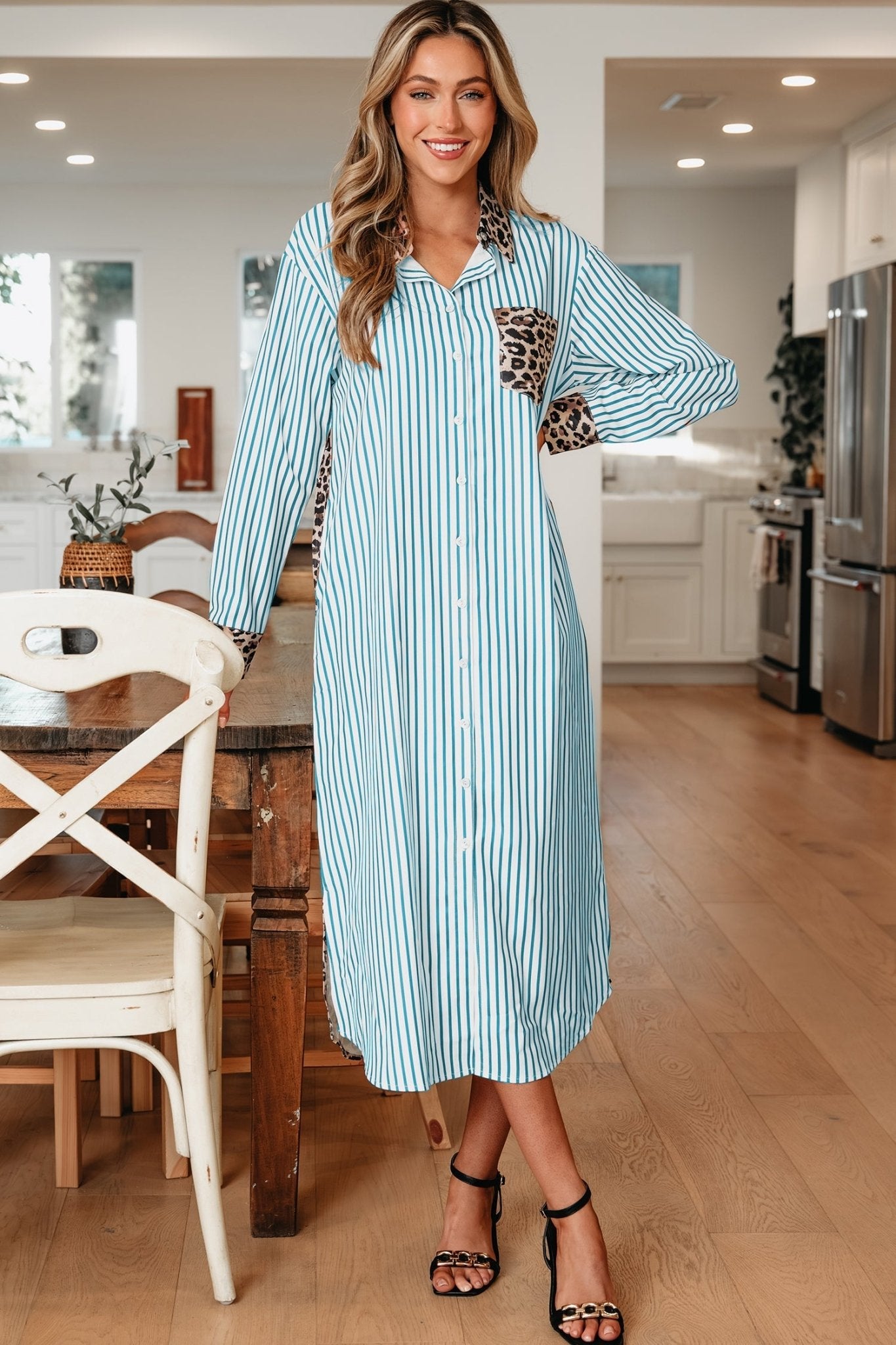 Savannah Contrast Patchwork Long Shirt - Hello Beautiful BoutiqueMaxi DressesThreaded Pear