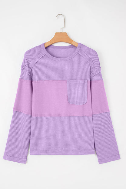Sawyer Contrast Textured Patchwork Long Sleeve Top - Hello Beautiful BoutiqueLong Sleeve TopsThreaded Pear