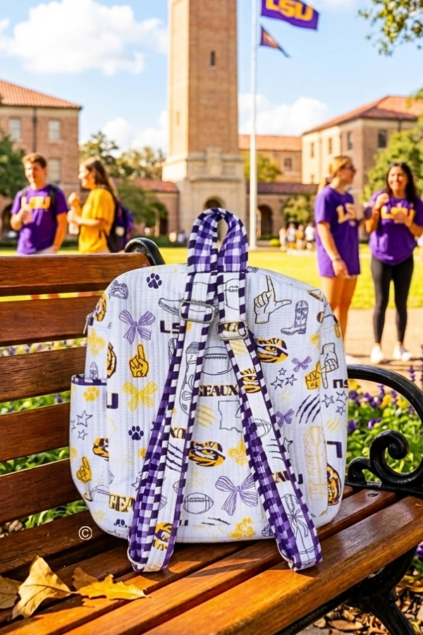SC - ETA 7/1 - LSU Backpack© - Hello Beautiful BoutiqueWS 640 HandbagsNash Grey Wholesale