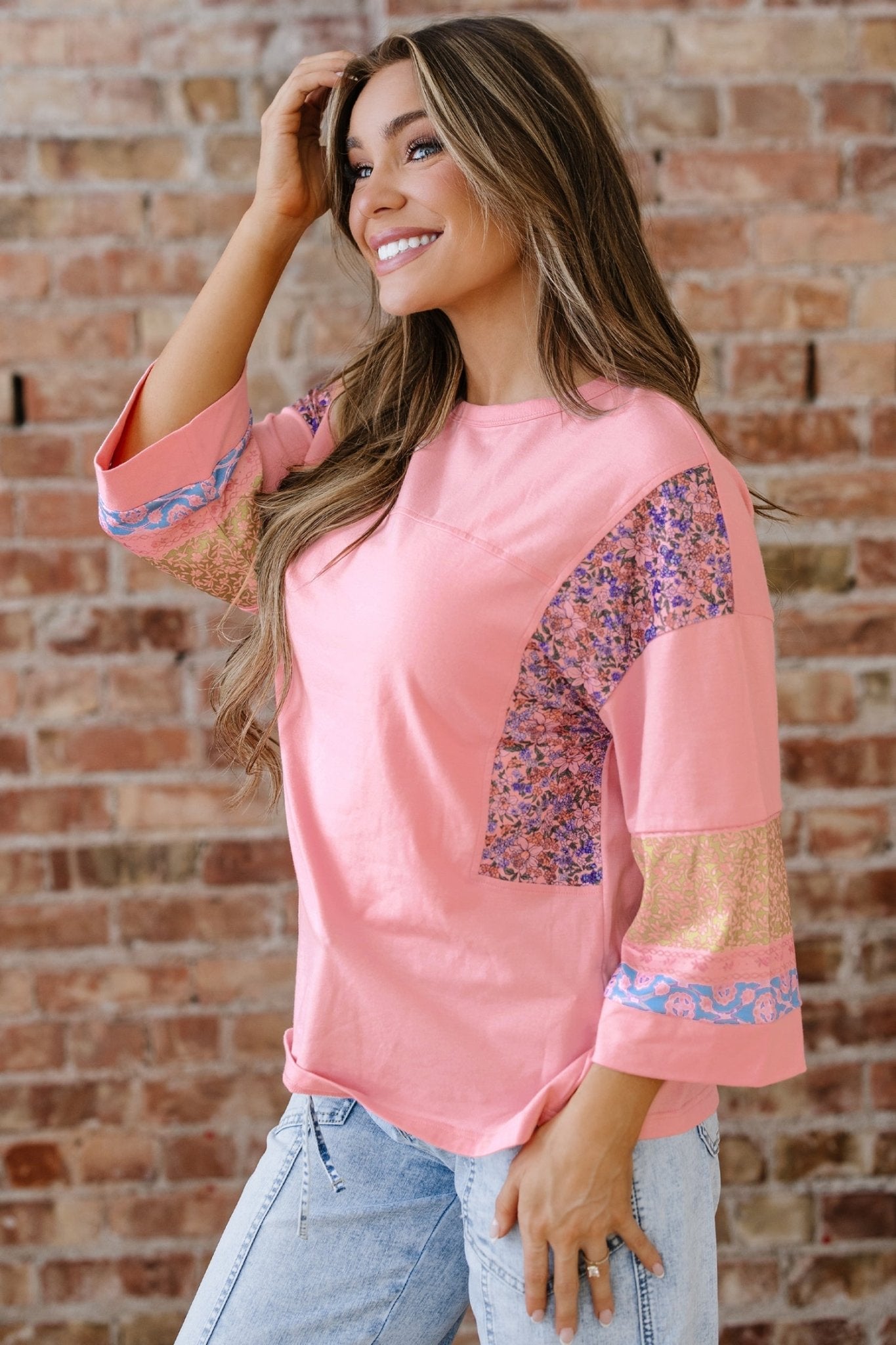 Selene Color Block Patchwork Long Sleeve Top - Hello Beautiful BoutiqueLong Sleeve TopsThreaded Pear